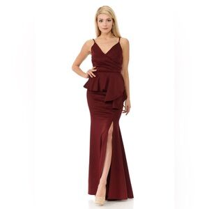 Lenovia Burgundy Maxi Dress with Peplum